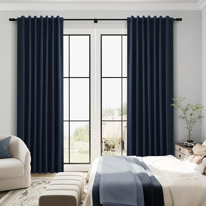 Navy Blue 100% Blackout Linen Curtains - Image 7
