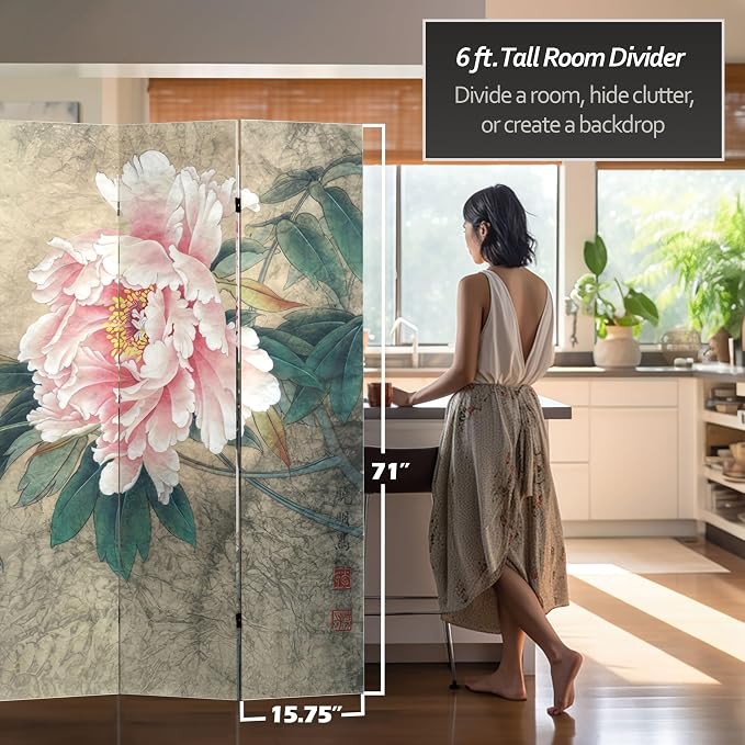Red Lantern 6 ft. Tall Double Sided Doves and Peonies Canvas Room Divider 4 - Image 5
