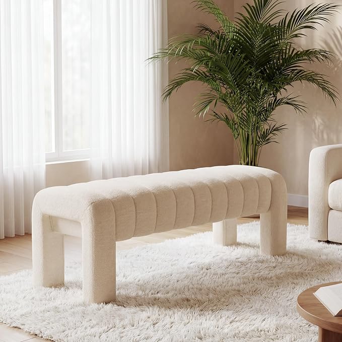 43.3" Bedroom Bench, Upholstered Entryway Bench, Modern End of Bed Ottoman - Image 8