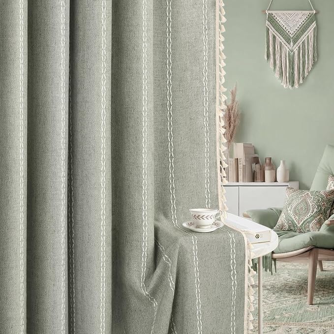 Sage Green Boho Blackout Curtains 96 Inch 2 Panels - Image 7