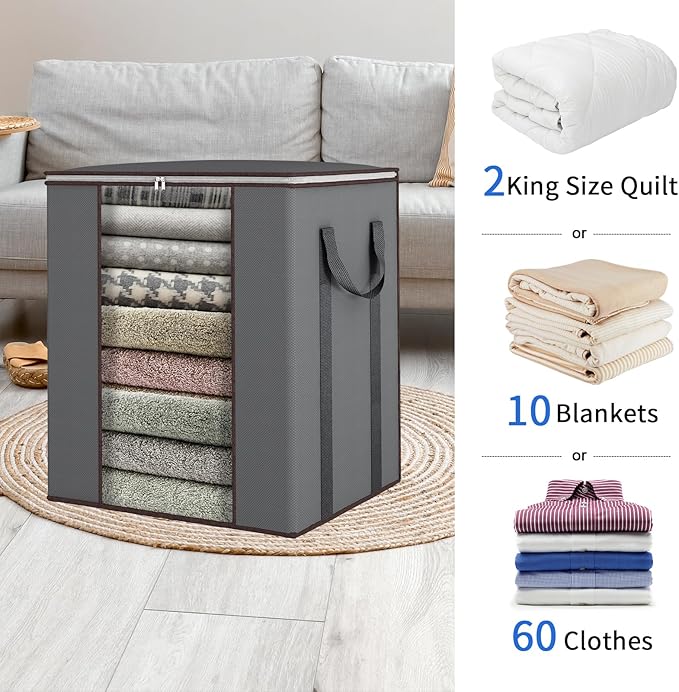 Blanket Storage Bags 120L for Comforter Clothes Bedding Sheet Grey | Breathable - Image 2