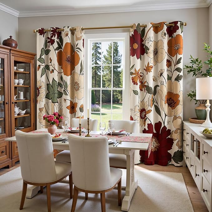 jinchan Beige Boho Floral Blackout Curtains 84 Inch Grommet 2 Panels | Room - Image 9