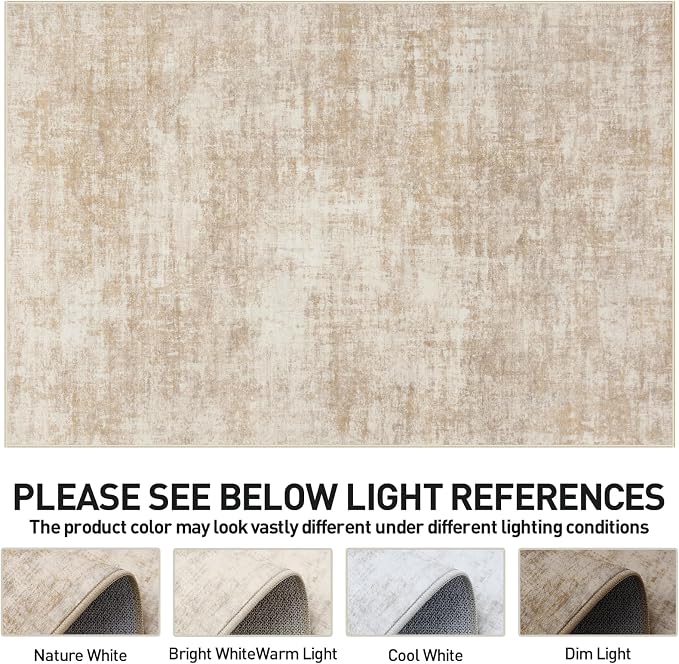 6x9 Area Rugs for Living Room: Washable Abstract Beige Badroom Carpet | - Image 8