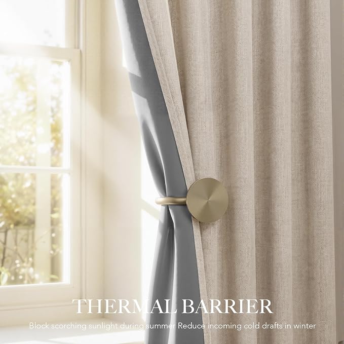 RYB HOME 100% Blackout Linen Textured Curtains 96 inches Long, Thermal - Image 4