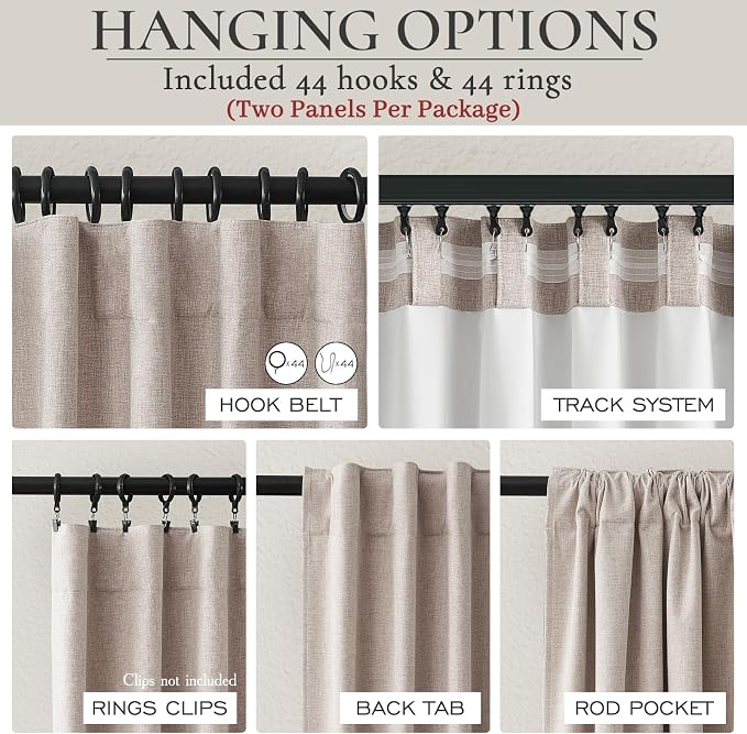 QJmydeco Curtains 60 Inch Length Wide Pleated Blackout Curtain - Image 3