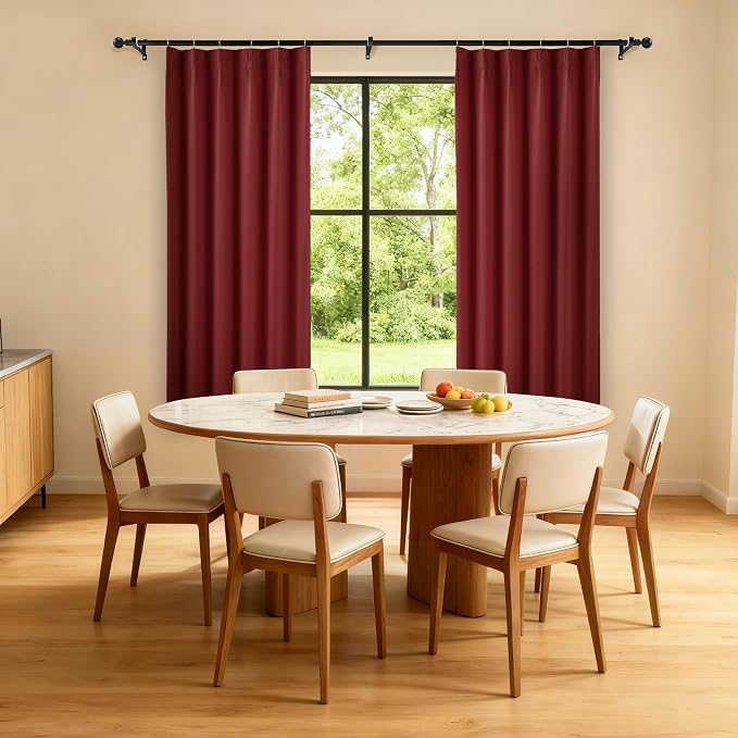 Etherealveil Wine Red Pinch Pleated Blackout Curtains 2 Panels 40"x63" | Back - Image 2