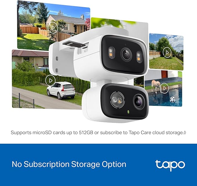 Tapo 2K 3MP Indoor/Outdoor Dual Lens Pan/Tilt Security Camera – 125° Wide-Angle + 6mm Telephoto, Free Person/Vehicle Detection, 360° View, SD/Cloud, Works w/Alexa & Google Assistant – HybridCam Duo