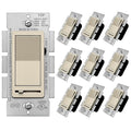BESTTEN 10 Pack Matte Champagne Gold Dimmer Light Switch, Single Pole or 3-Way, Compatible with Dimmable LED, CFL, Incandescent and Halogen Bulb, 120VAC, Signature Collection, UL Listed