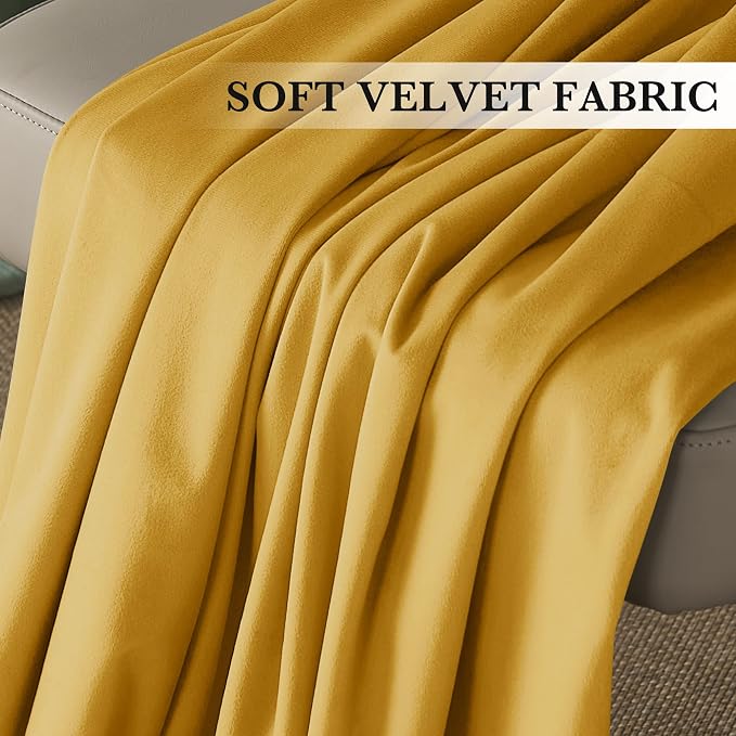 RYB HOME Mustard Yellow Velvet Curtains 72 inches - Image 4