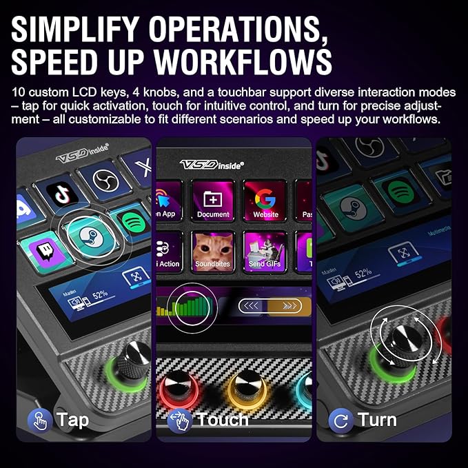 VSDINSIDE Macro Pad, Streaming Deck Stream Controller Soundboard Keypad, Programmable Keys USB Shortcut Keyboard for Gamer Streamer, Audio Mixer for OBS, YouTube, Office Desk Setup, PC, Mac