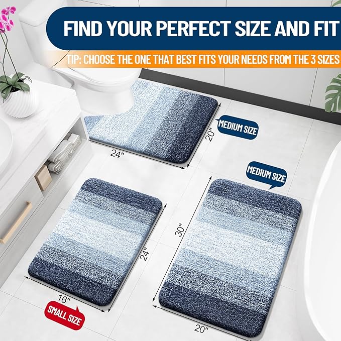 OLANLY Bathroom Rugs Mat 30x20, Extra Soft Absorbent Microfiber Bath Rugs, Rubber Backing, Quick Dry, Machine Washable Bath Mats for Bathroom Floor, Tub and Shower, Home Decor Accessories, Navy Blue