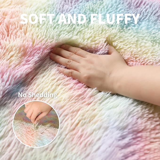 5x7 Thick Rainbow Unicorn Rug for Girls Bedroom, Soft Plush Shag Carpet | Area - Image 3