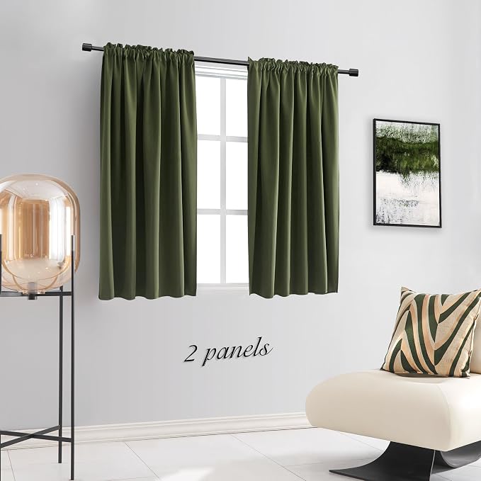 Olive Green Blackout Curtains 48 Inch Length 2 Panels Set - Image 5