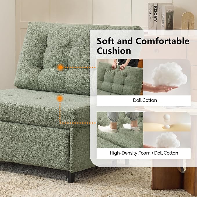 VINGLI Convertible Sofa Bed Tufted Teddy Fleece Sleeper Chair Bed Couch Armless - Image 7