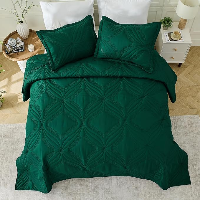 Kingnex Oversized King Bedspreads 128x120 Ultrasonic Quilted Forest Green | - Image 3