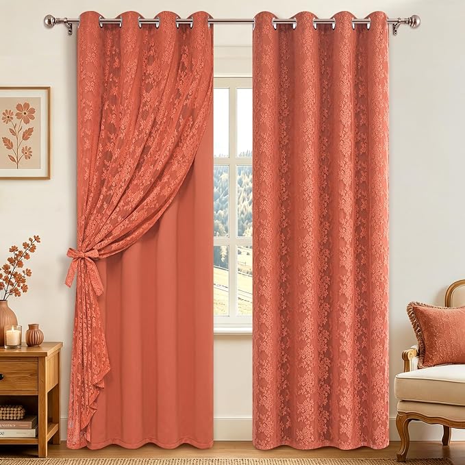 Yinhua Terracotta Curtains for Living Room Double Layer Curtain by yinhua