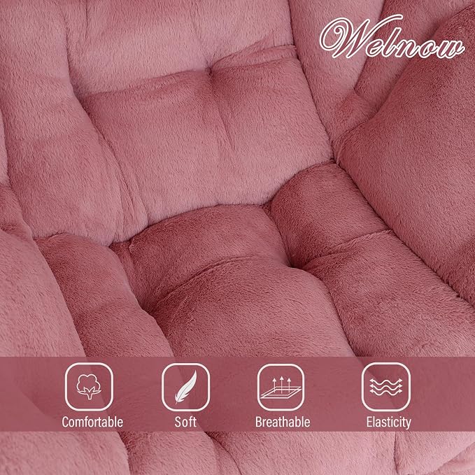 Welnow Lazy Chair with Ottoman, Reading Chair with Footrest, Plush Dark Pink | - Image 9