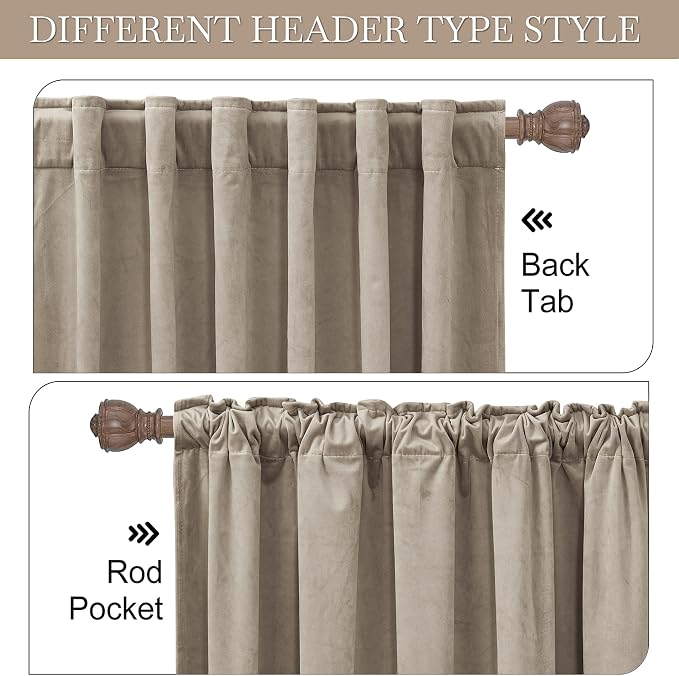 RYB HOME Camel Beige Velvet Curtains 100 inches, Long Floor Length Drapes | - Image 4