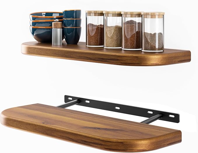 BATODA 17" Acacia Wood Floating Shelves Wall Mounted – Rustic Farmhouse Wooden by BATODA