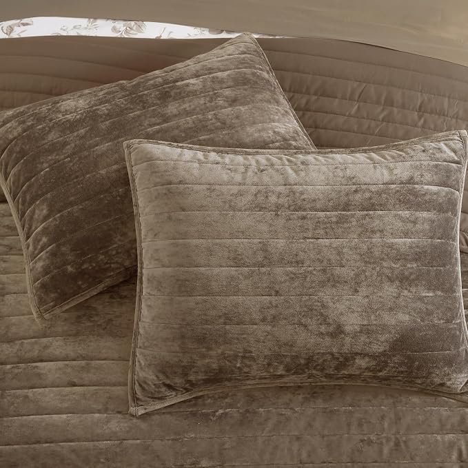 Velvet Quilt Set King Size- Taupe Quilt Bedding Set - Image 8