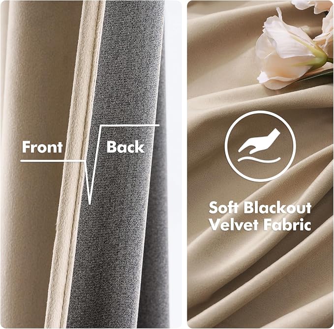 MIULEE Velvet Curtains Camel Beige 52 x 96 Inch Length Set of 2 | Grommet Drapes - Image 3