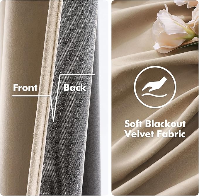 MIULEE Velvet Curtains Camel Beige 52 x 63 Inch Length Set of 2 | Grommet Drapes - Image 3