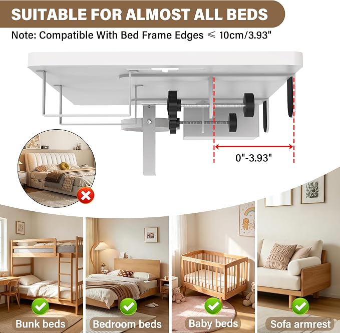 Bedside Shelf, Metal Bed Shelf For Dorm Room Clip On Floating Tray | College - Image 6