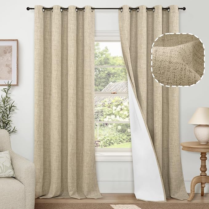 95 Inch Extra Long Burlap Blackout Curtains by Lajode