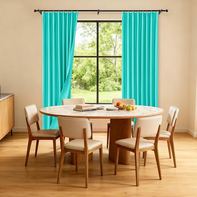 Etherealveil Turquoise Green Pinch Pleated Blackout Curtains 2P 52"x102" | Back - Image 2