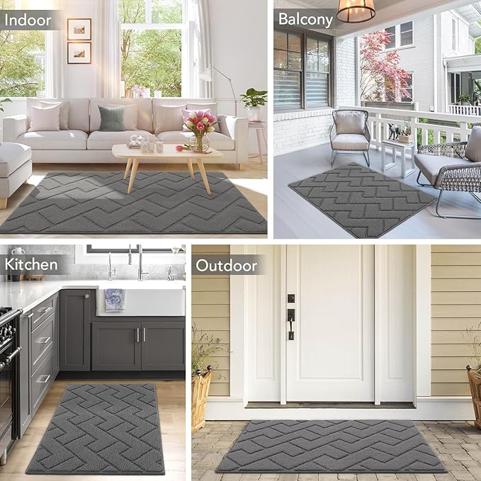 hicorfe Front Door Mat Outside Entrance,36"x59" Absorbent Muddy Dirt Resist Welcome Door Mats Outdoor Indoor,Stain and Fade Resistant,Non Slip Backing Entry Mat Doormat for Entryway(Grey)
