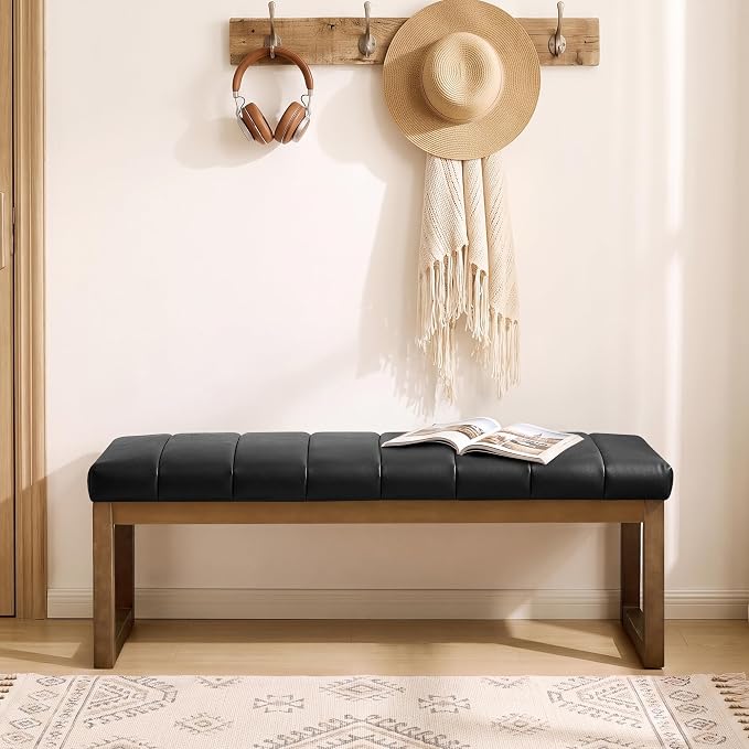 52.7" Bedroom Bench for End of Bed, Faux Leather Entryway Bench | Modern - Image 5