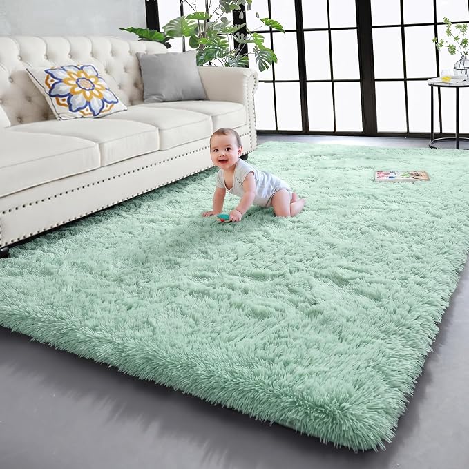 Sage Green Rugs for Living Room, 5x7 Ft Shaggy Rug Plush Fuzzy Carpet for by PAGISOFE
