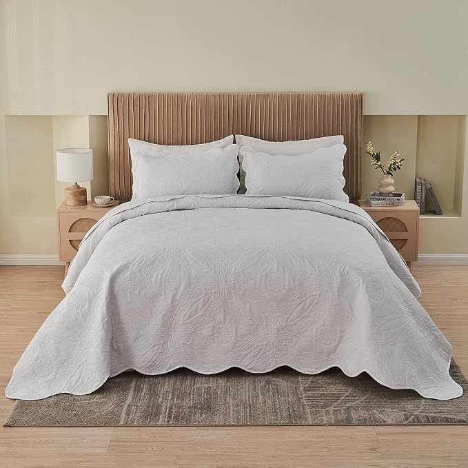 Kingnex Oversized Cal King Bedspreads 120x120 Ultrasonic Quilted White | - Image 2