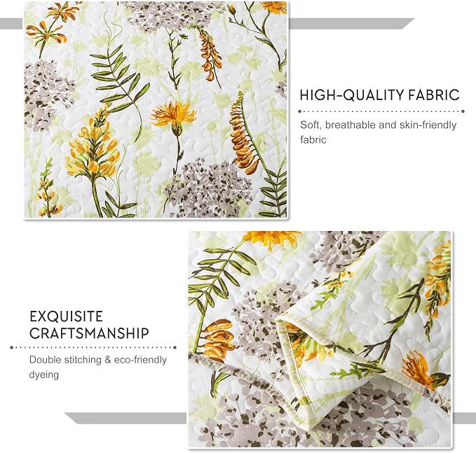 3-Piece Quilt Set Quilted Bedspread Lightweight Reversible Coverlet Set Floral - Image 5