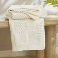Amélie Home Checkered Chenille Knit Throw Blanket for Couch, Classic Texture Decorative Soft Blanket for Sofa, Chair & Bedroom, 50"x60", Ivory