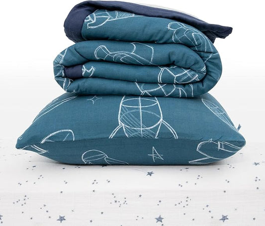 Little Unicorn Toddler Bedding 3-Piece Set | Super Soft & Breathable Muslin Fabric | for Convertible Cribs & Toddler Beds (Blast Off)