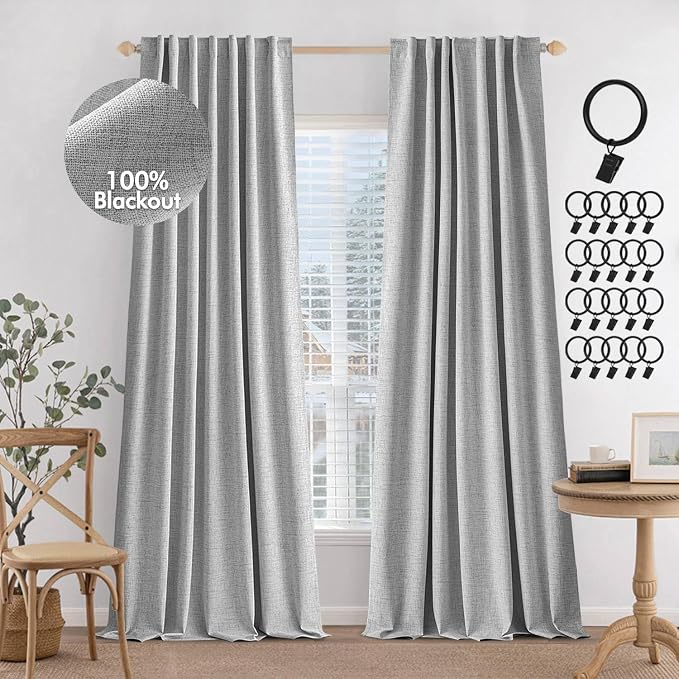 MIULEE 100% Blackout Curtains 120 inches Long, Linen Curtains & Drapes by MIULEE