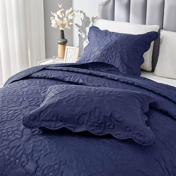 Kingnex 106x96 King Size Lightweight Bedspread Coverlet Set Navy | 3 Pcs - Image 5