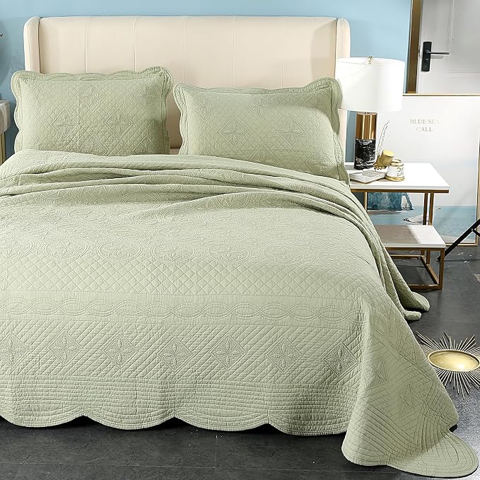 ROOMLIFE Quilt Set Full Size 3D Floral Embroidery Pattern 3-Piece Cotton by ROOMLIFE