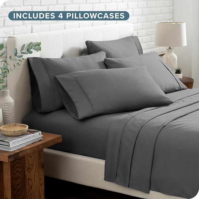 Bare Home Hotel Luxury Full Sheet Set, Extra Soft - 6 Piece Set - Deep Pockets - Easy Fit - Cooling & Breathable - Wrinkle, Fade, Stain Resistant - Includes 4 Pillowcases (Full, Grey)