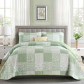 Mybedsoul Light Green Quilt Set Full Size, 3 Pieces Plaid Floral Bedspread Set by Mybedsoul