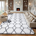 8x10 Area Rugs for Living Room, Fluffy White and Grey Rug for Bedroom, by ONASAR