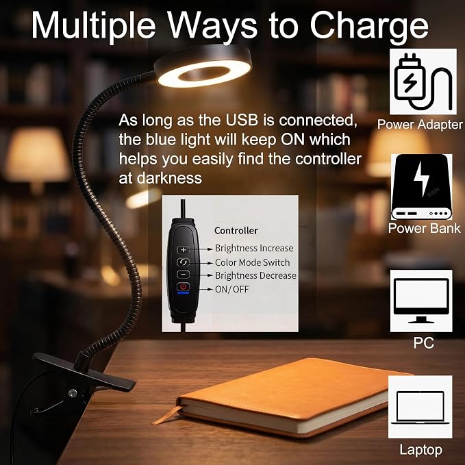 Reading lamp with Clamp, 3 Color Modes & 10 Brightness | Portable LED Desk Light - Image 6