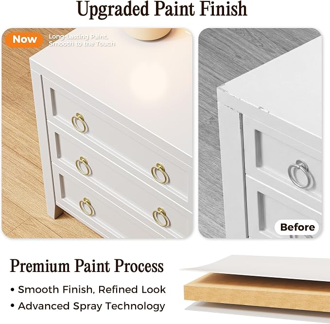 Huuger Paint Night Stand with Charger Station, 3 Drawer Nightstand Set of 2 | - Image 6