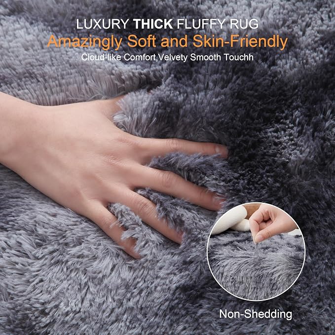 KICHOWUA 5x8 Thick Dark Grey Fluffy Shag Rug - Image 2