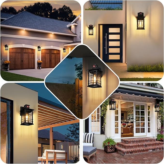 Motion Sensor Outdoor Wall Lights Black, Dusk to Dawn Outside Porch Lights Fixture Wall Mount, Waterproof Exterior Light Fixtures, 2-Pack Matte Black Wall Sconces Lantern for House Patio Garage
