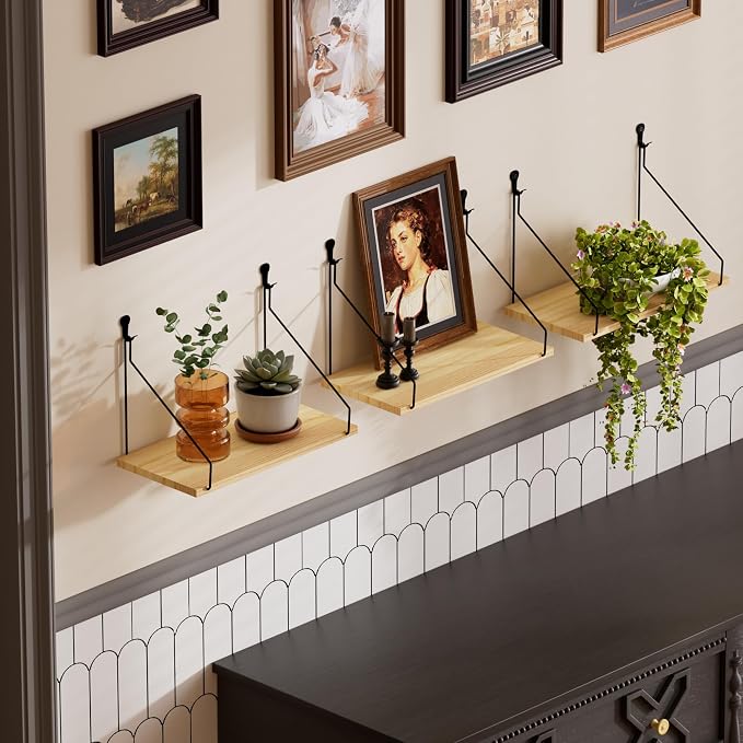 Elevate Your Space with Rustic Wood Floating Shelves Set of 3- Perfect - Image 2