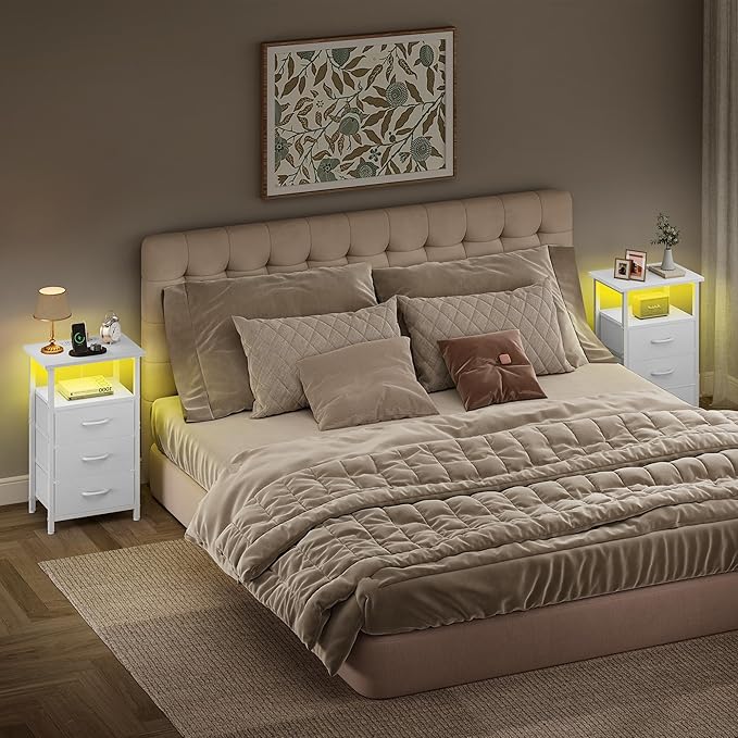 Night stand Set 2 with Charging Station, LED Nightstand - Image 7
