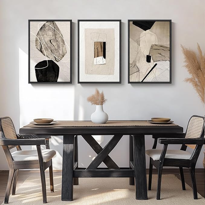 Large Framed Neutral Abstract Wall Art, 3 Piece Modern Canvas Prints Paintings - Image 8