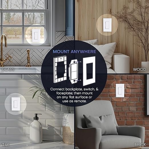 RunLessWire 2 Fixture Battery-Free DIY Kinetic Wireless Light Switch Kit 150ft RF Range for Different Fixtures or Outlets: 1 Remote Switch Controls 2 5A On/Off Receivers Simultaneously – Black